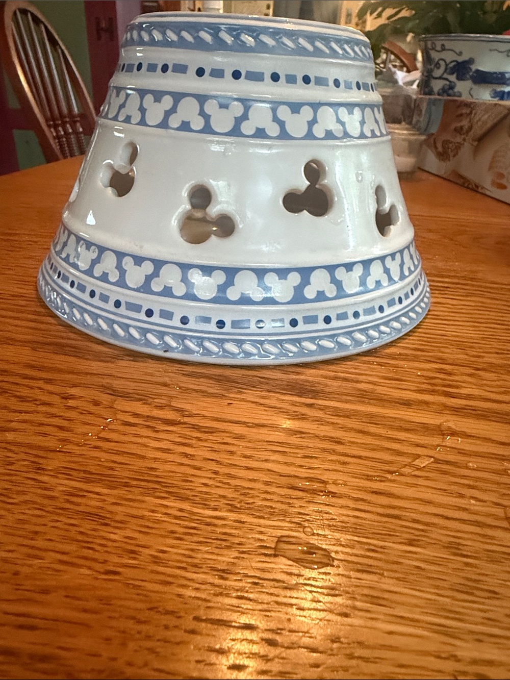 Disney Blue and White Ceramic Lantern with Mickey Cutouts